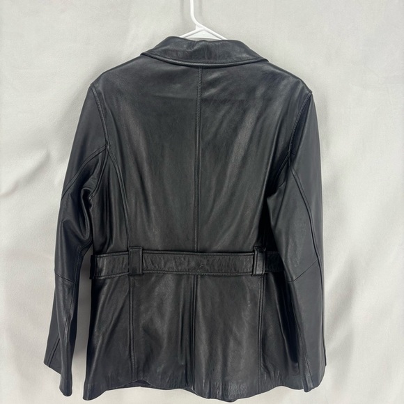 Charles Klein Black Genuine Leather Belted Zip Front Jacket Womens Medium - Picture 3 of 9